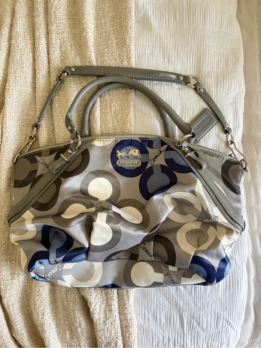 Coach Navy/Grey Signature Print Shoulder Satchel